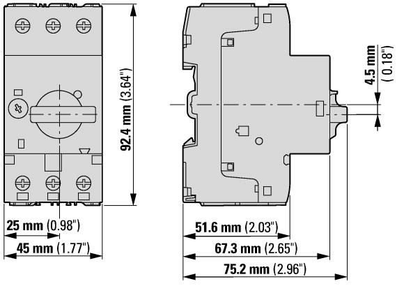 Габариты выключателя Eaton Moeller pkzm0 32.